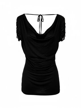 NWT Jessica Simpson 2011 Black V-Neck Top with Crochet Sleeves Medium